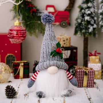 Knitted Pointed Hat Gnome Figurine With Lights Christmas Decorations(Gray)