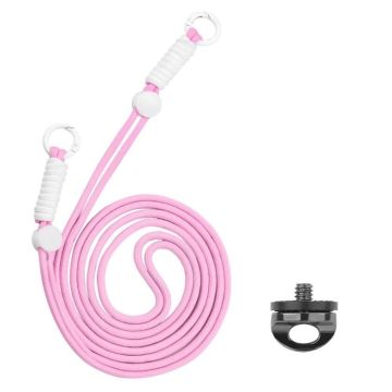 BRDRC Camera Strap Crossbody Lanyard With 1/4 inch Screw Anti-loss Rope Accessory(Pink White Knot)