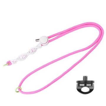 BRDRC Sport Camera Lanyard With 1/4 Inch Screw Anti-Lost Crossbody Lanyard(Pink Rope White Knot)