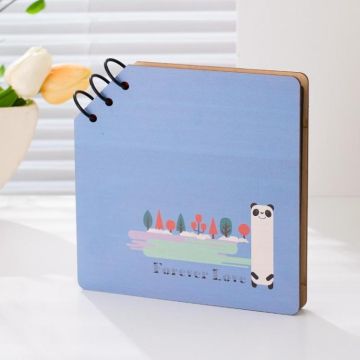 DIY Wooden Square Memorial Album Kids Growth Photo Album Cartoon Photo Book(Forever Love)